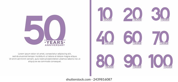 set of anniversary logo style purple color on white background for special moment