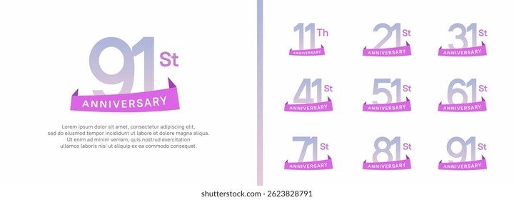set of anniversary logo style purple ribbon. vector design purple color for celebration