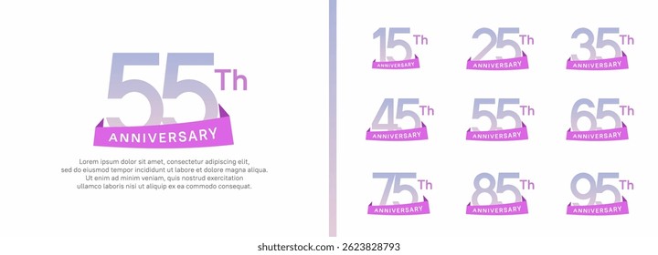 set of anniversary logo style purple ribbon. vector design purple color for celebration