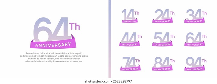 set of anniversary logo style purple ribbon. vector design purple color for celebration