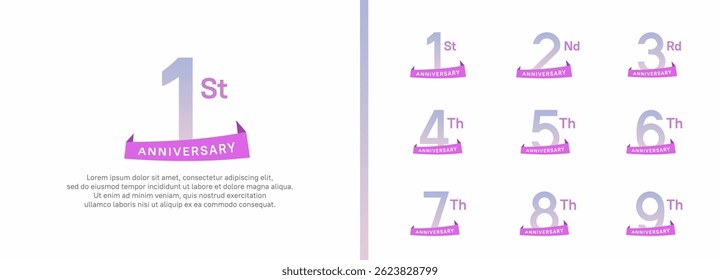 set of anniversary logo style purple ribbon. vector design purple color for celebration