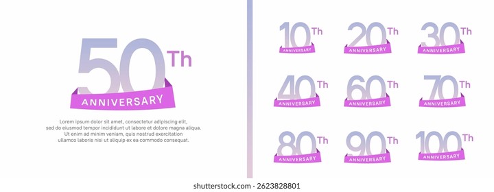 set of anniversary logo style purple ribbon. vector design purple color for celebration