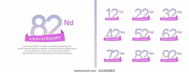 set of anniversary logo style purple ribbon. vector design purple color for celebration