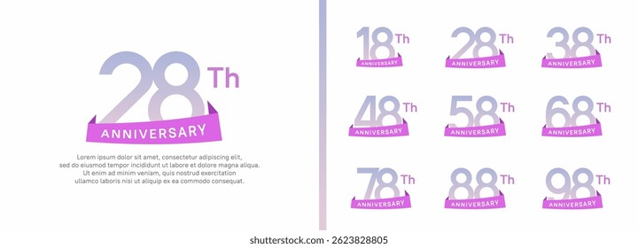 set of anniversary logo style purple ribbon. vector design purple color for celebration