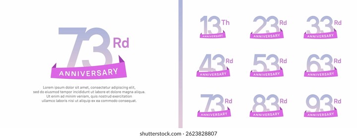 set of anniversary logo style purple ribbon. vector design purple color for celebration