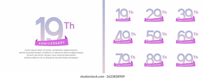 set of anniversary logo style purple ribbon. vector design purple color for celebration