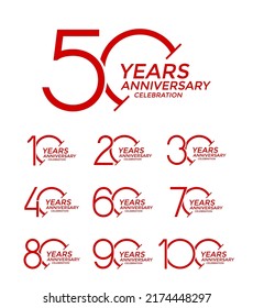 conjunto de colores rojos estilo logo de aniversario sobre fondo blanco para el evento de celebración