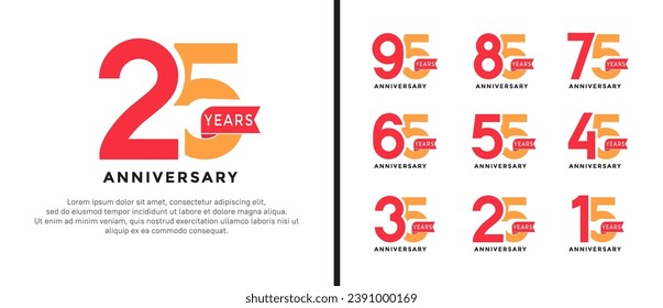 set of anniversary logo style red and orange color on white background for special moment