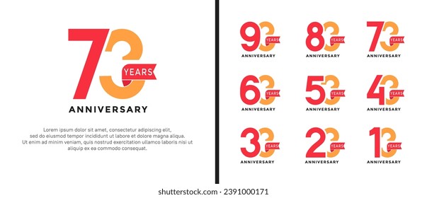 set of anniversary logo style red and orange color on white background for special moment