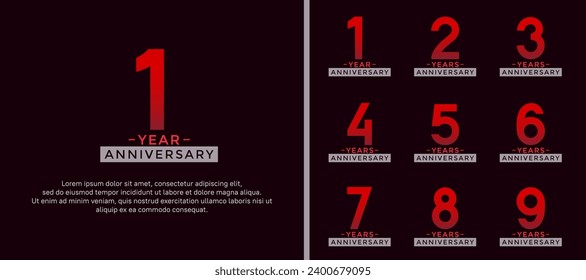 set of anniversary logo style red color on dark background for celebration