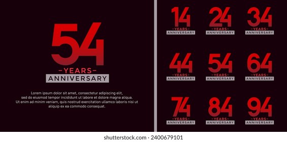 conjunto de colores rojos estilo logo de aniversario en fondo oscuro para celebración