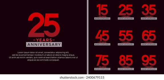 set of anniversary logo style red color on dark background for celebration