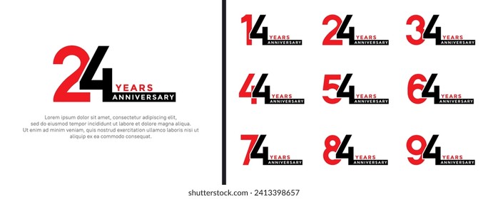set of anniversary logo style red and black color on white background for special moment