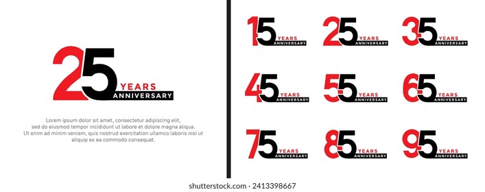 set of anniversary logo style red and black color on white background for special moment