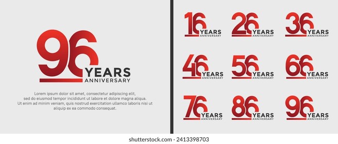 set of anniversary logo style red and black color on white background for celebration