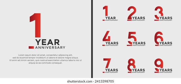 set of anniversary logo style red and black color on white background for celebration