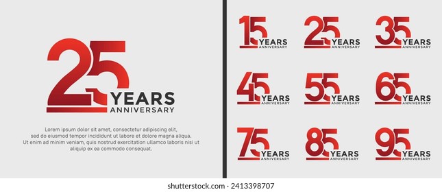 set of anniversary logo style red and black color on white background for celebration