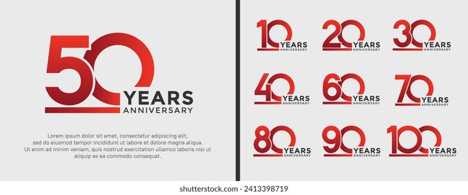 conjunto de logo de aniversario estilo rojo y negro sobre fondo blanco para celebración