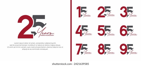 set of anniversary logo style red and black color on white background for special moment