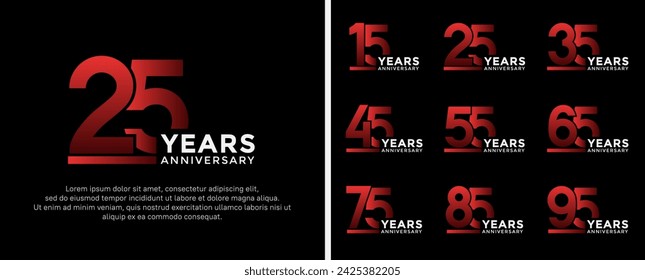 set of anniversary logo style red and white color on black background for celebration