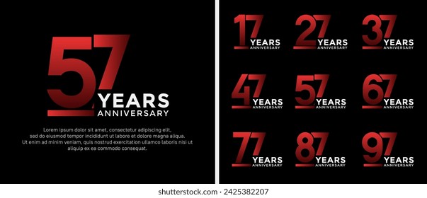 set of anniversary logo style red and white color on black background for celebration