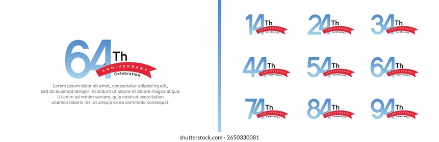 Conjunto de cinta roja de estilo de logotipo de aniversario. color azul de diseño de Vector para la celebración