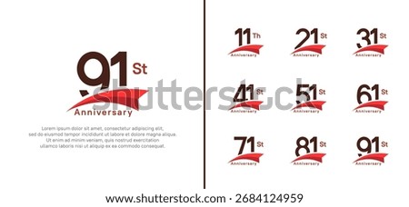 set of anniversary logo style red ribbon. vector design black color for celebration