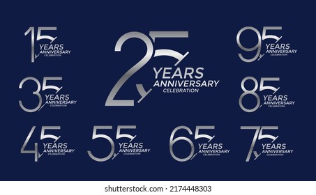 set of anniversary logo style silver color on blue background for celebration event