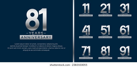 set of anniversary logo style silver color on blue background for celebration