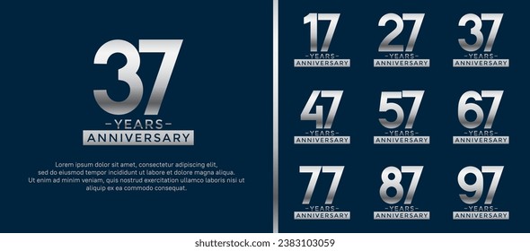 set of anniversary logo style silver color on blue background for celebration