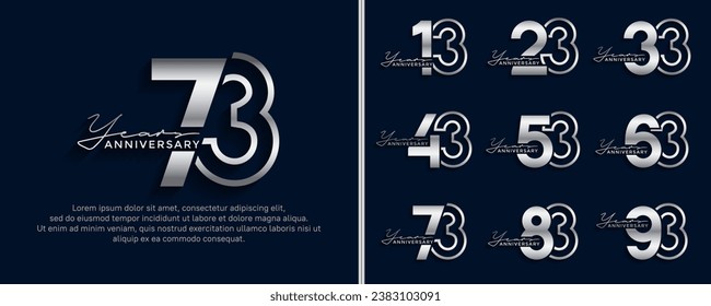 set of anniversary logo style silver color on blue background for celebration