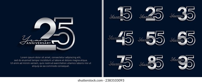 set of anniversary logo style silver color on blue background for celebration