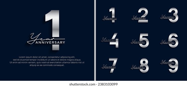 set of anniversary logo style silver color on blue background for celebration