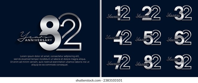 set of anniversary logo style silver color on blue background for celebration