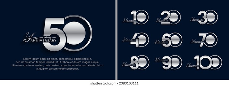 set of anniversary logo style silver color on blue background for celebration