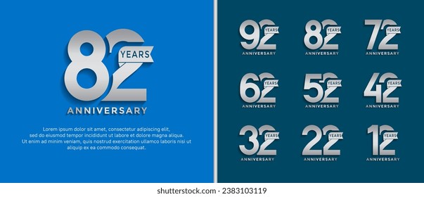 set of anniversary logo style silver color on blue background for special moment