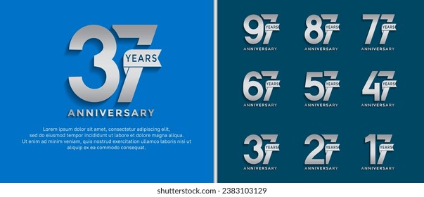 set of anniversary logo style silver color on blue background for special moment