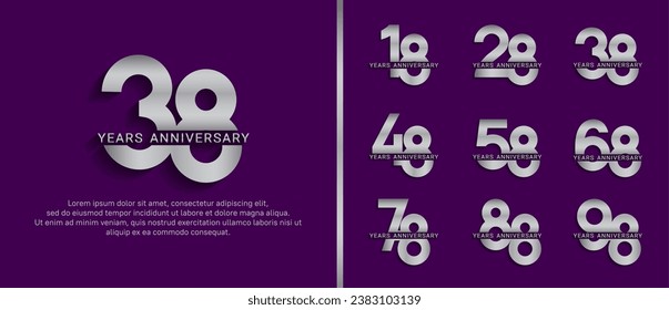 set of anniversary logo style silver color on purple background for celebration