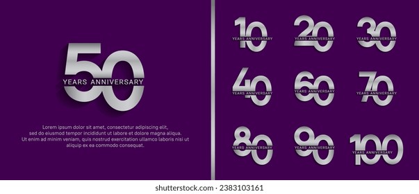 Set von Jubiläumslogo-Stilfarbe auf violettem Hintergrund für Feiern