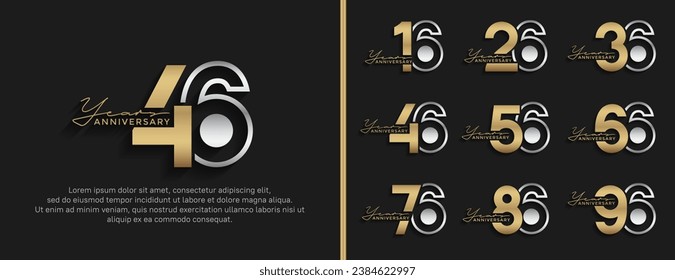 conjunto de logo de aniversario estilo plata y color dorado para celebración