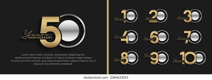 set of anniversary logo style silver and golden color for celebration