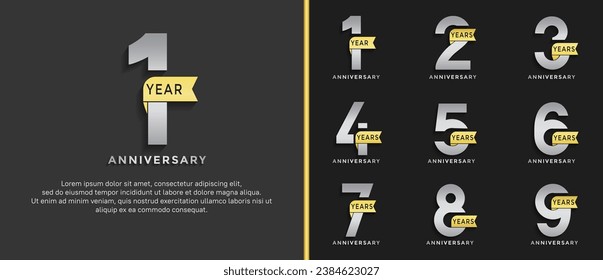 set of anniversary logo style silver and golden color on black background for special moment