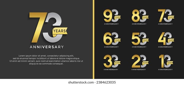 set of anniversary logo style silver and golden color on black background for special moment