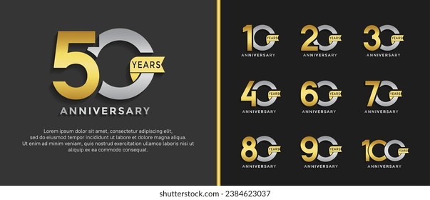 set of anniversary logo style silver and golden color on black background for special moment