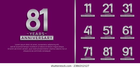 set of anniversary logo style silver color on purple background for celebration