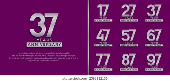 set of anniversary logo style silver color on purple background for celebration