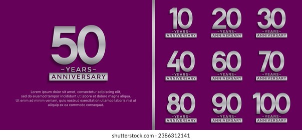 Set von Jubiläumslogo-Stilfarbe auf violettem Hintergrund für Feiern