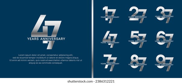 set of anniversary logo style silver and white color on blue background for celebration