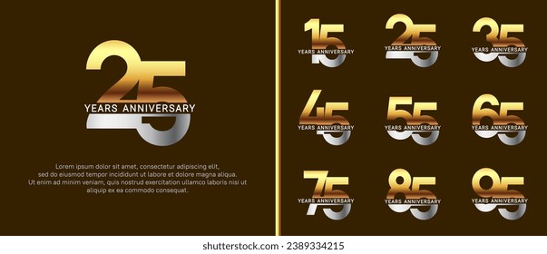 set of anniversary logo style silver and gold color on brown background for celebration