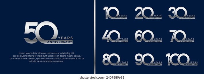 set of anniversary logo style silver color on blue background for celebration